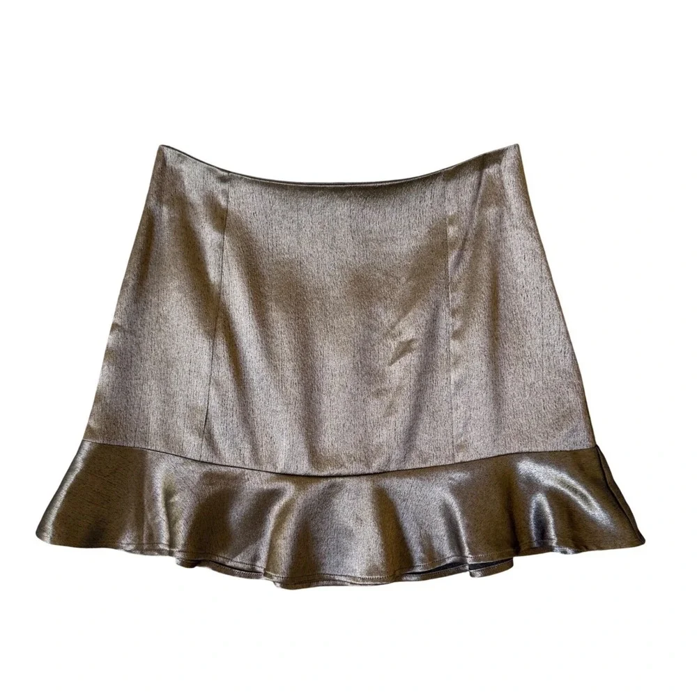 Reformation Metallic Bronze Ruffle Hem Mini Skirt Petite Size 4P